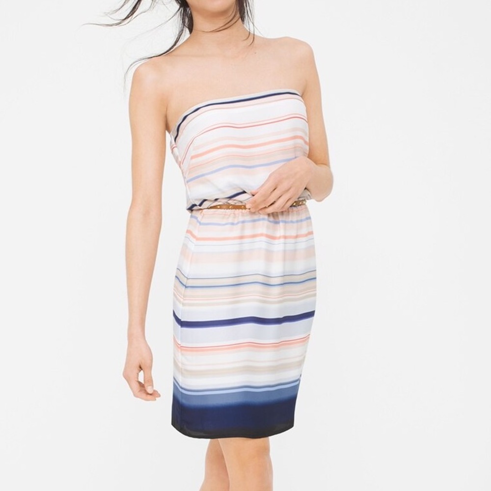 WHBM STRAPLESS STRIPE BLOUSON DRESS Size S NWT